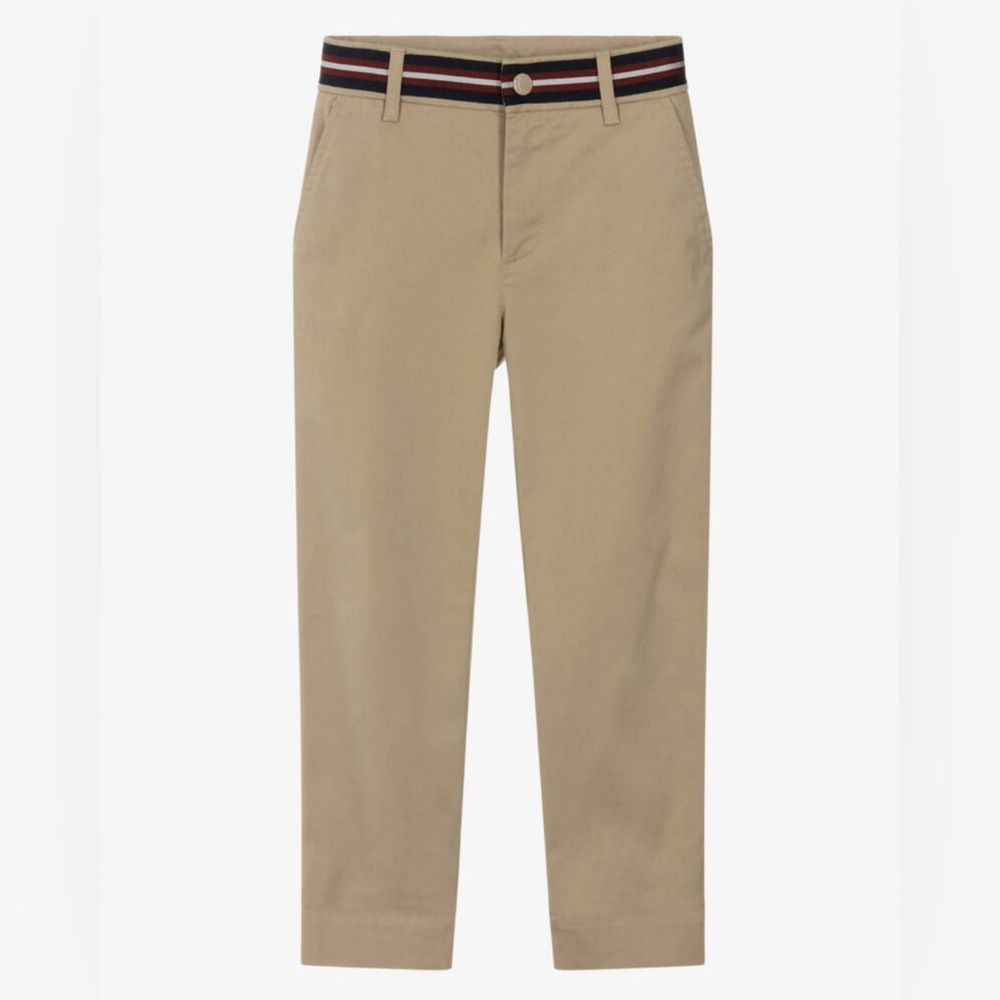Moncler Enfant - Boys Beige Cotton Twill Trousers with Tricolour Trim